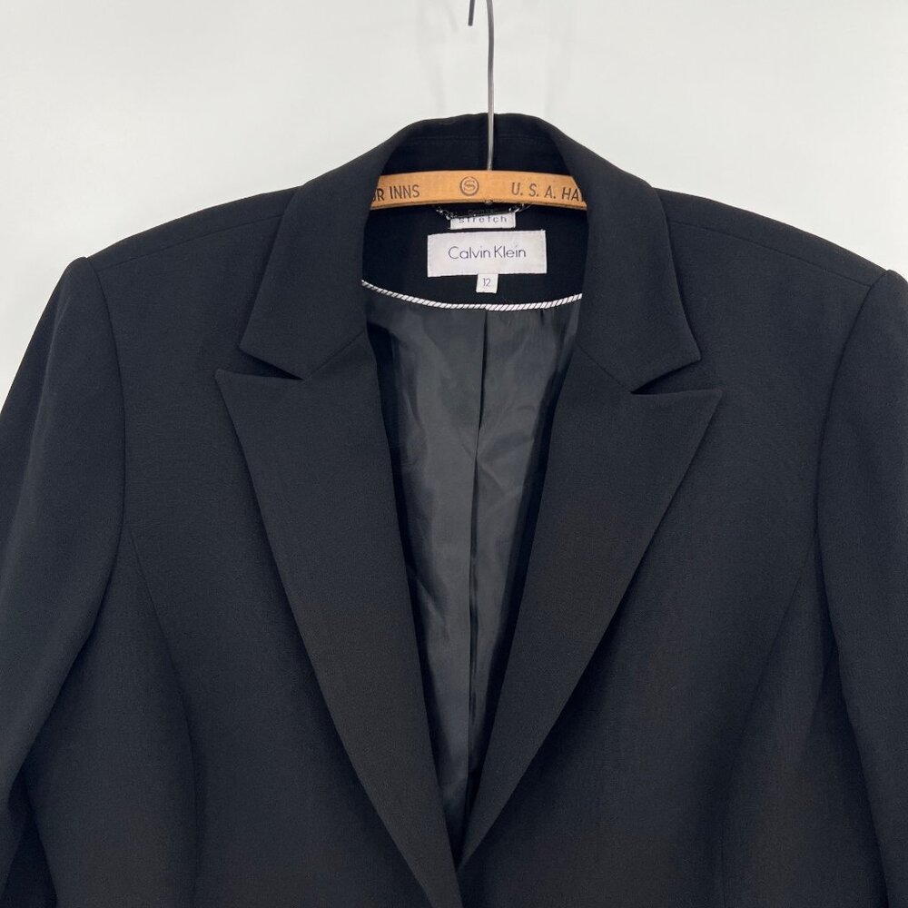 Calvin Klein Blazer Womens 12 Black Stretch Suit Jacket Office Goth Academia - Picture 3 of 5